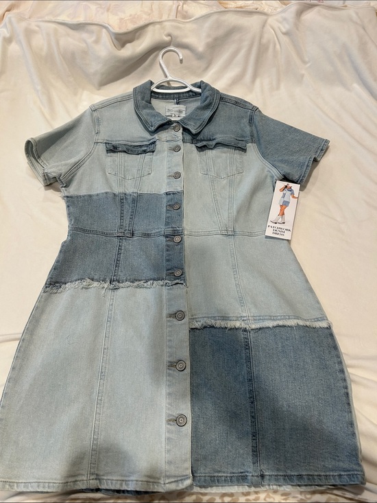 Celebrity Pink Dresses & Skirts - Denim Patchwork Dress